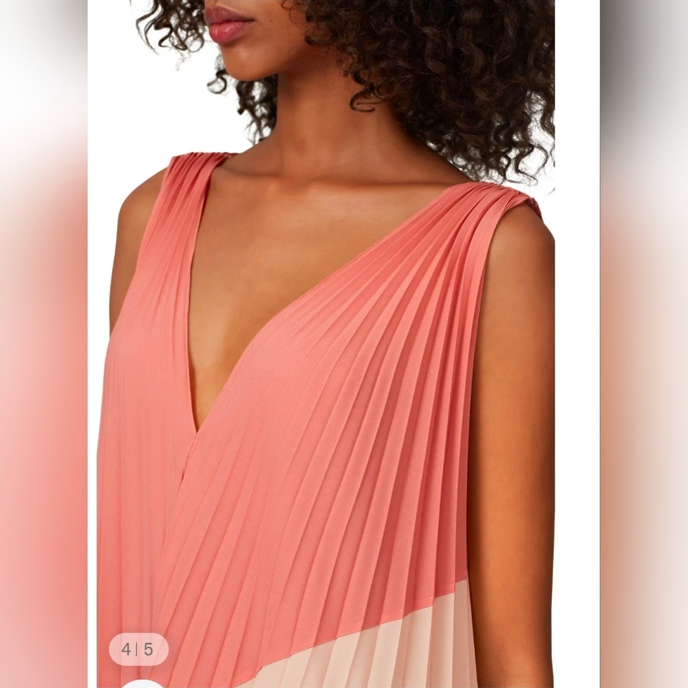 Tome V-Neck Coral Pleated Maxi Dress with Colorblock Stripes - Size XL - Picture 4 of 12
